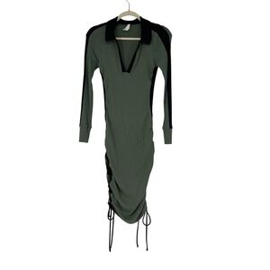 Daily Practice Grewn Ribbed Contrast Collar Ruched Bodycon Dress XS Athleisure
